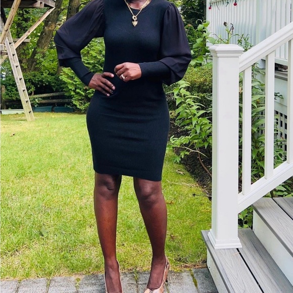 CAbi Elegant Black Long Sleeve Duet Dress 4455 Size Large Body Contour - Picture 2 of 5